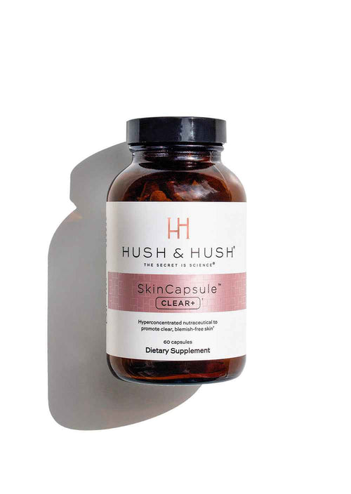 SkinCapsule CLEAR+ de Hush and Hush, pastillas para el acné con zinc picolinato, vitamina A, selenio y B5